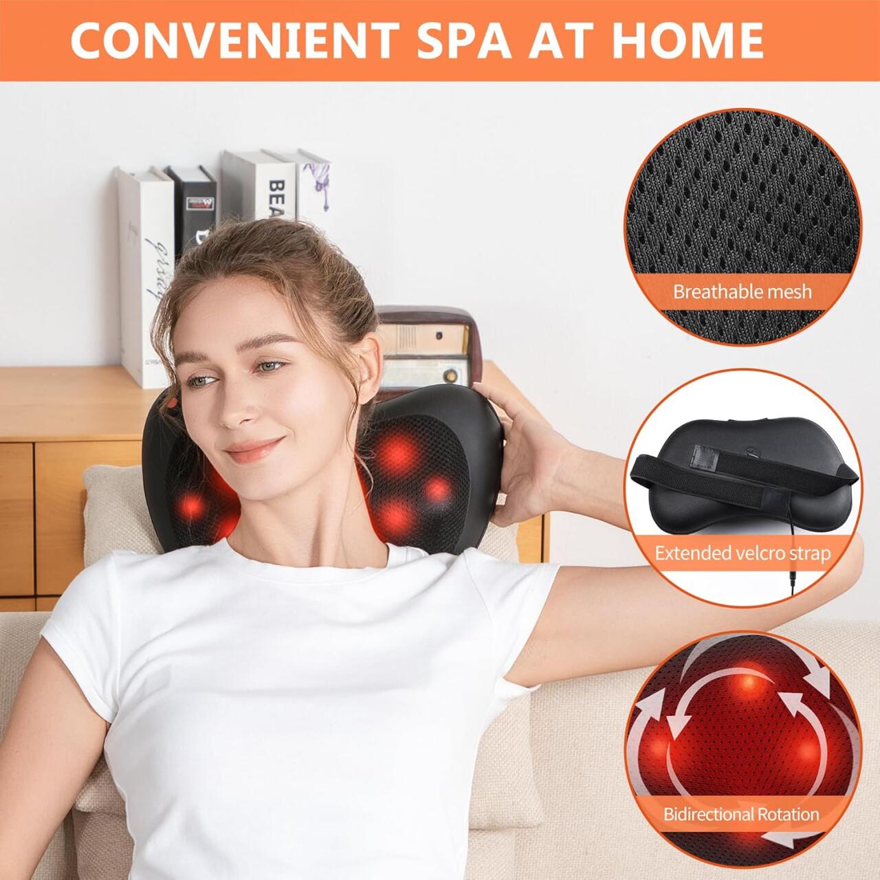 Cojín Almohada de Masaje Eléctrico Shiatsu Con Calor para Cuello Hombros Espalda Piernas Pies Alivio del Dolor Muscular
